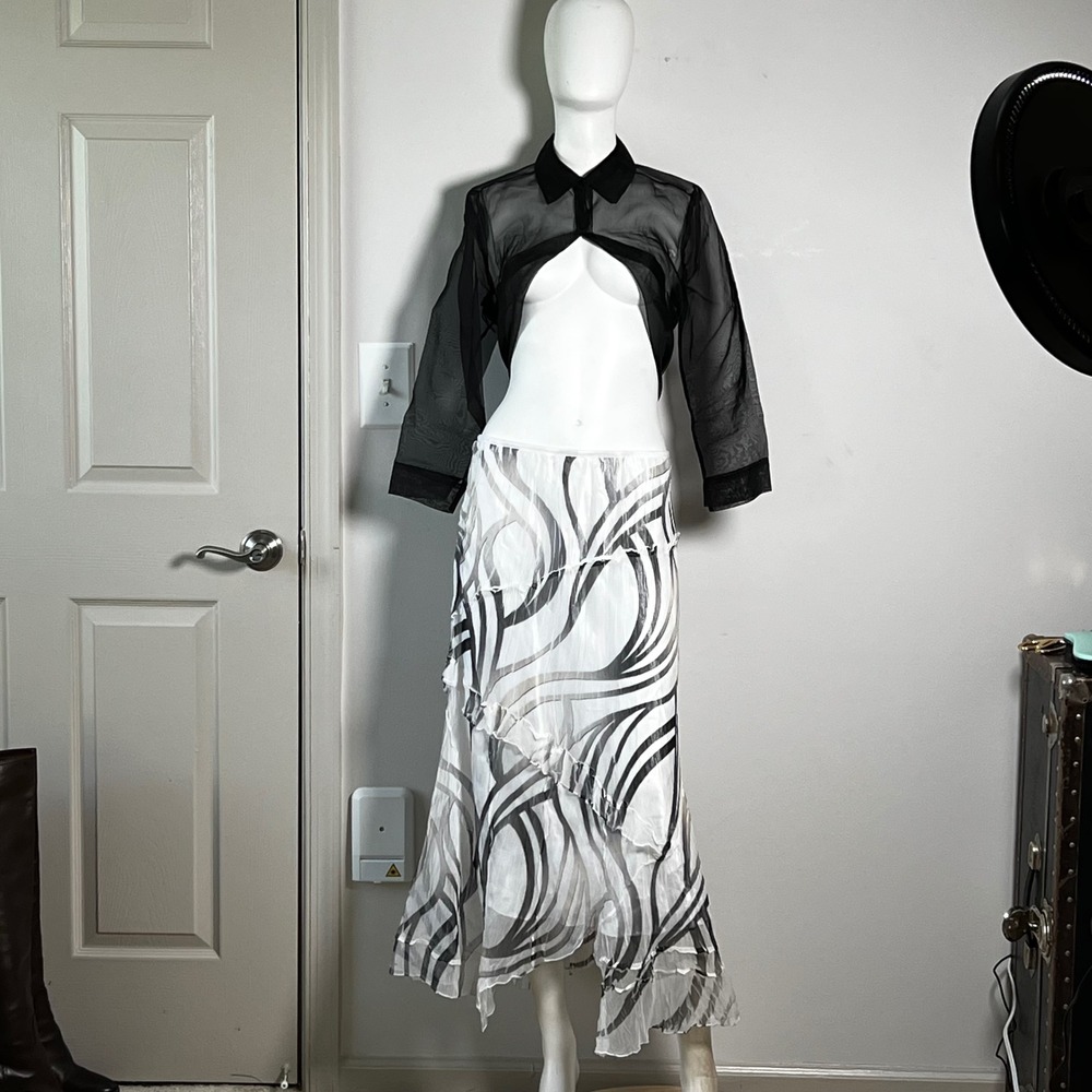 Y2K Abstract Swirl Ruffle Maxi Skirt Asymmetrical Art to Wear Whimsigoth Size 2